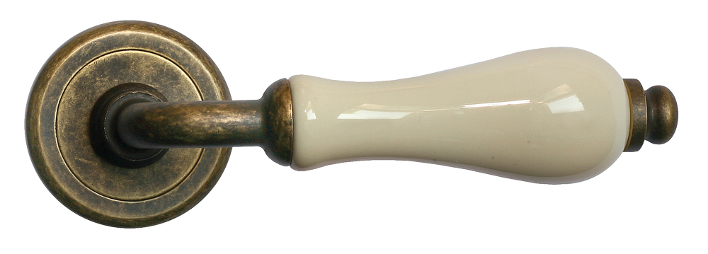 Ручка дверная CERAMICA R4 OBR/CHAMP раздельная на круглой розетке, цвет - бронза/шампань, латунь фото купить в Актау