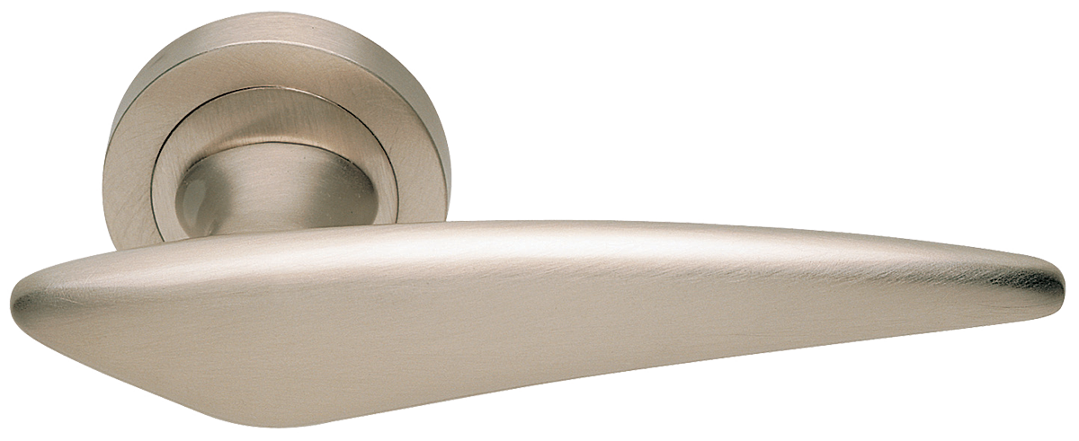 Ручка дверная BOLID R2 NIS раздельная на круглой розетке, цвет матовый никель, латунь фото купить Актау