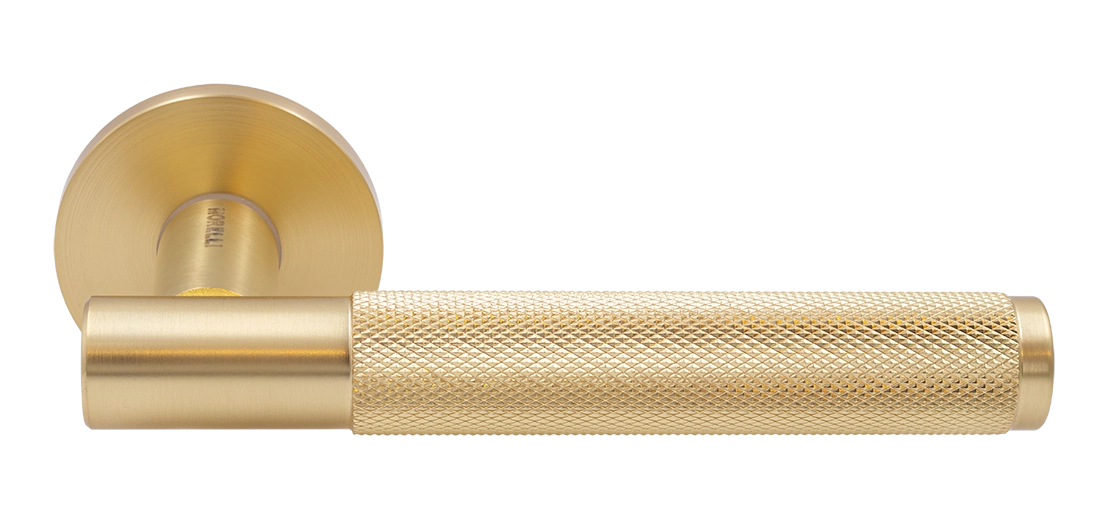 Ручка дверная AZRIELI MH-57-R6T MSG раздельная на круглой розетке, цвет матовый сатинированный золото, ЦАМ фото купить Актау