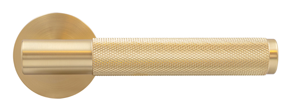 Ручка дверная AZRIELI MH-57-R6T MSG раздельная на круглой розетке, цвет матовый сатинированный золото, ЦАМ фото купить в Актау