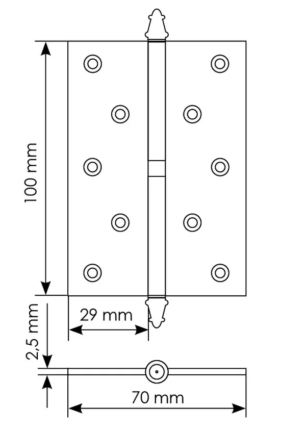 Петля карточная разъемная MSN 100X70X2.5 R COF с подшипником стальная правая, врезная, цвет кофе фото купить в Актау