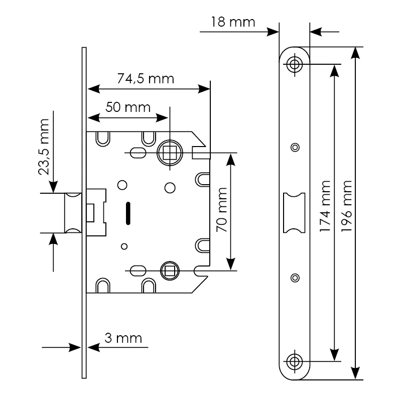Защелка межкомнатная 1870P SN -IND SP-1 с ответной планкой, бесшумная сантехническая, цвет никель фото купить в Актау