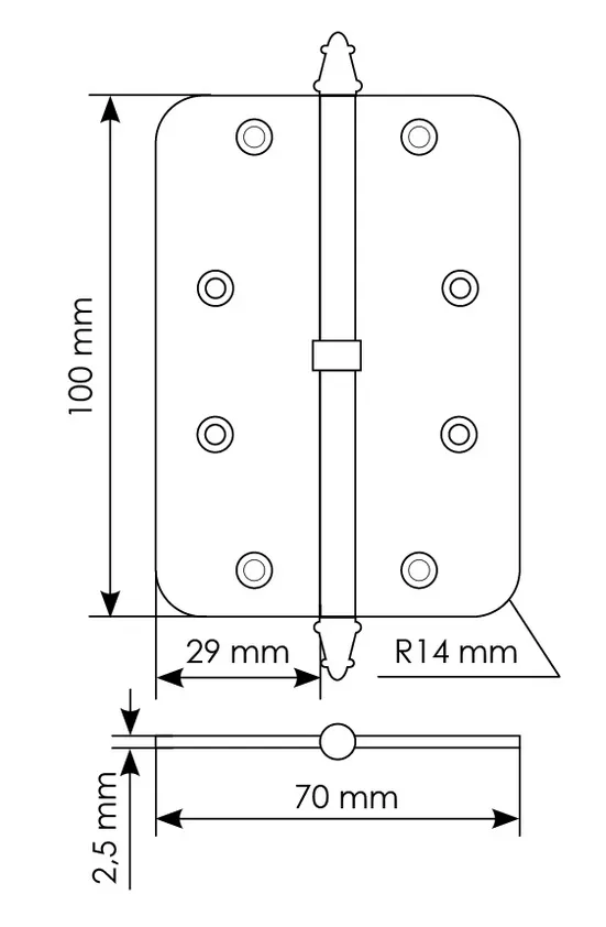 Петля разъемная MS-C 100X70X2.5 AB L левая скругленная, врезная, цвет бронза, сталь фото купить в Актау