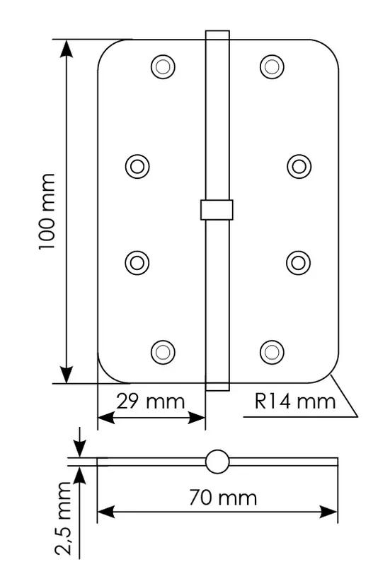 MSD-C 100X70X2.5 SG R, петля стальная скругленная правая без коронки, цвет - мат.золото фото купить в Актау