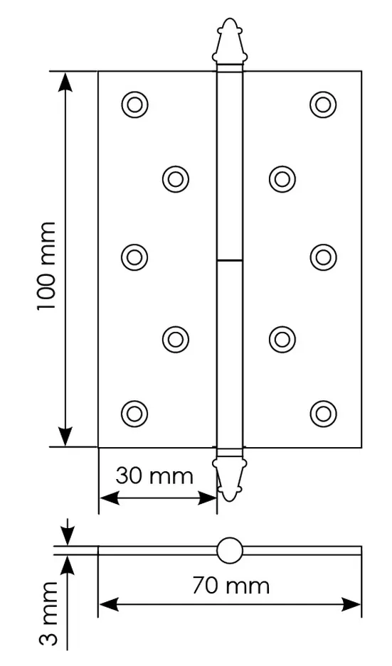 Петля разъемная латунная карточная  MB 100X70X3 SC R C с коронкой правая, врезная, цвет матовый хром фото купить в Актау