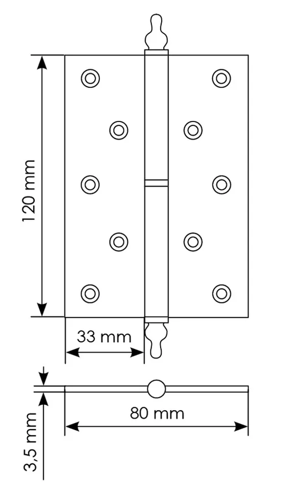 Петля карточная разъемная латунная MB 120X80X3.5 SG R C с коронкой правая,врезная, цвет матовое золото фото купить в Актау