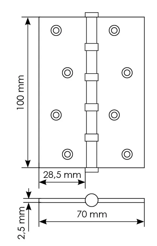 Петля универсальная карточная MS 100X70X2.5-4BB W стальная, врезная, цвет белый, сталь фото купить в Актау